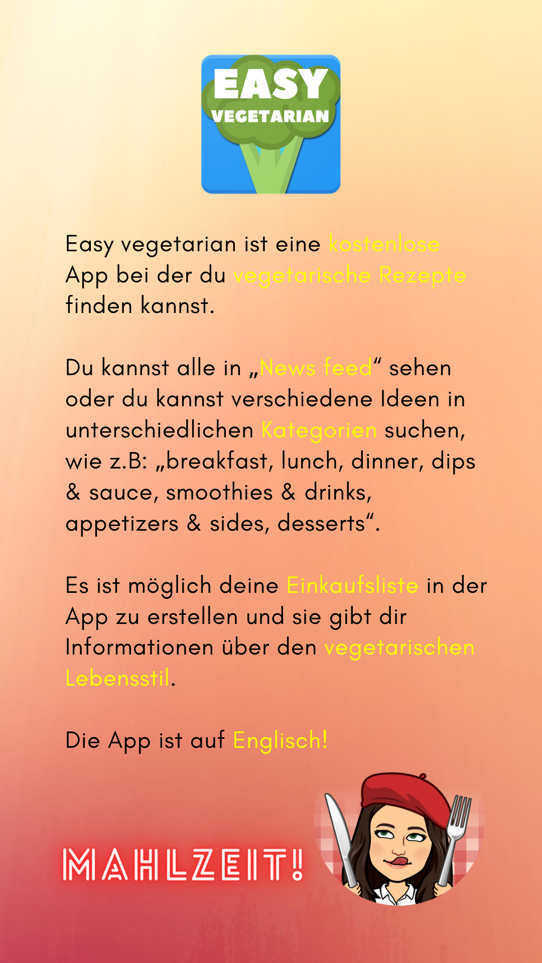 App Beschreibung Easy Vegetarian von elsaforfuture