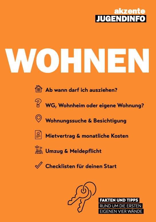 Überblick über Inhalte des Infofolders zum Thema Wohnen der akzente Jugendinfo