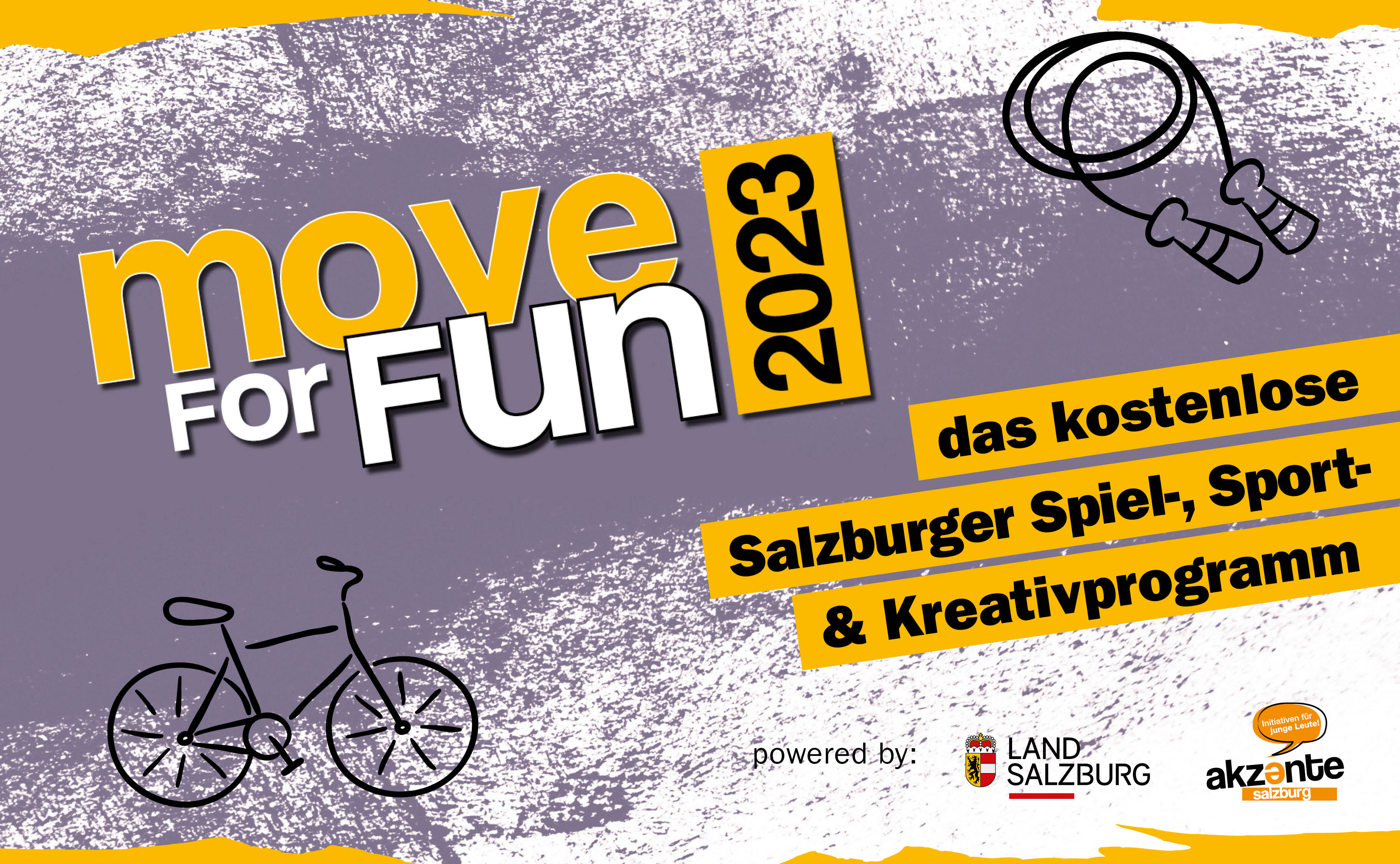 Schriftzug "move for fun 2023: Das kostenlose Salzburger Spiel-, Sport- & Kreativprogramm"